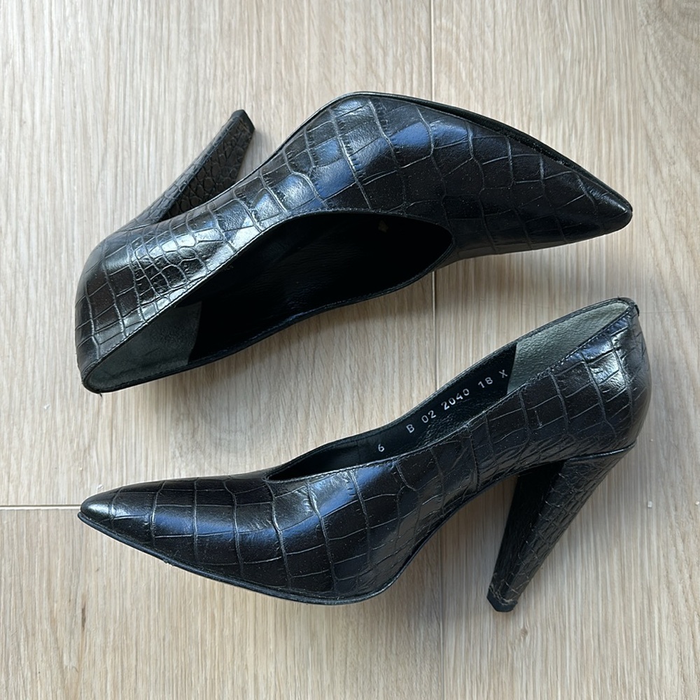 Robert Clergerie - Croc Noir Heel Leather Heels - Size 6 (VUG)